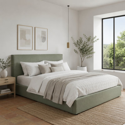 Modern Tufted Upholstered Platform Bed Frame with Dual-Tone Faux Linen and Premium Biscuit Stitching