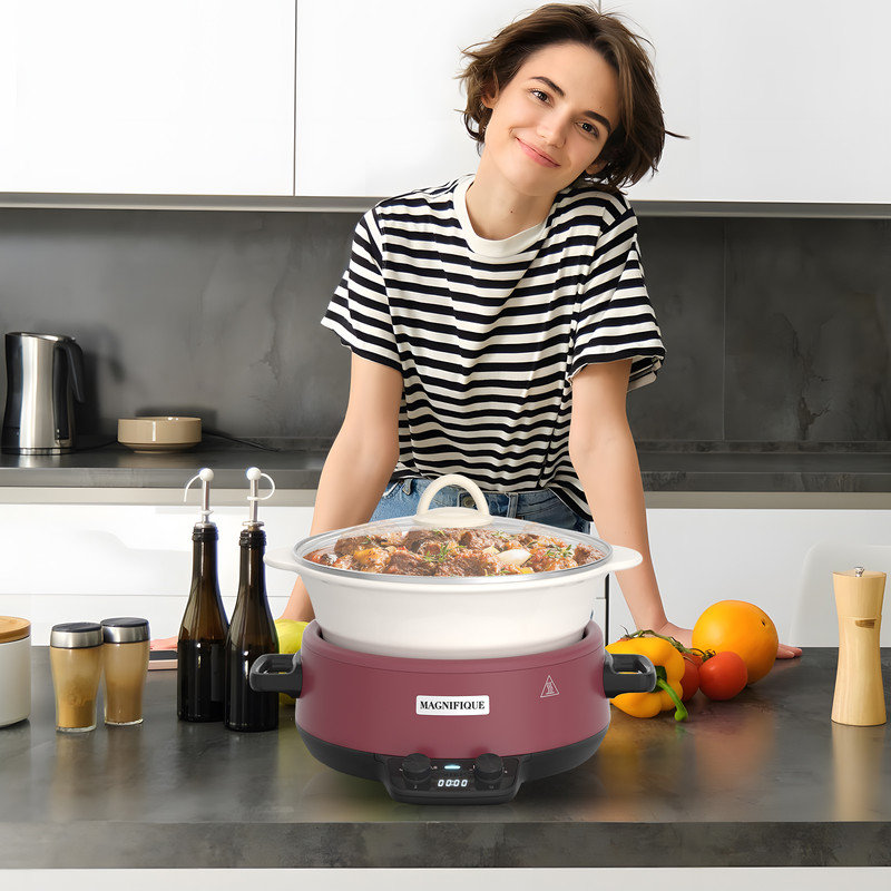 Homecookin 5 pte Mijoteuse ronde avec insert en pierre, Rouge
