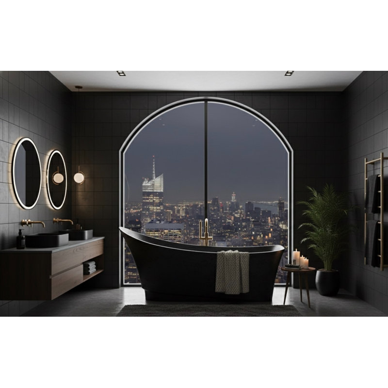 Vast Studio 70.9” x 29.5” Textured Black Iron/Black Freestanding Asymmetrical Bathtub –Deep Soaking Tub with High-Back Wave Design, Sculpted Metallic Finish & Modern Spa-Luxury Comfort