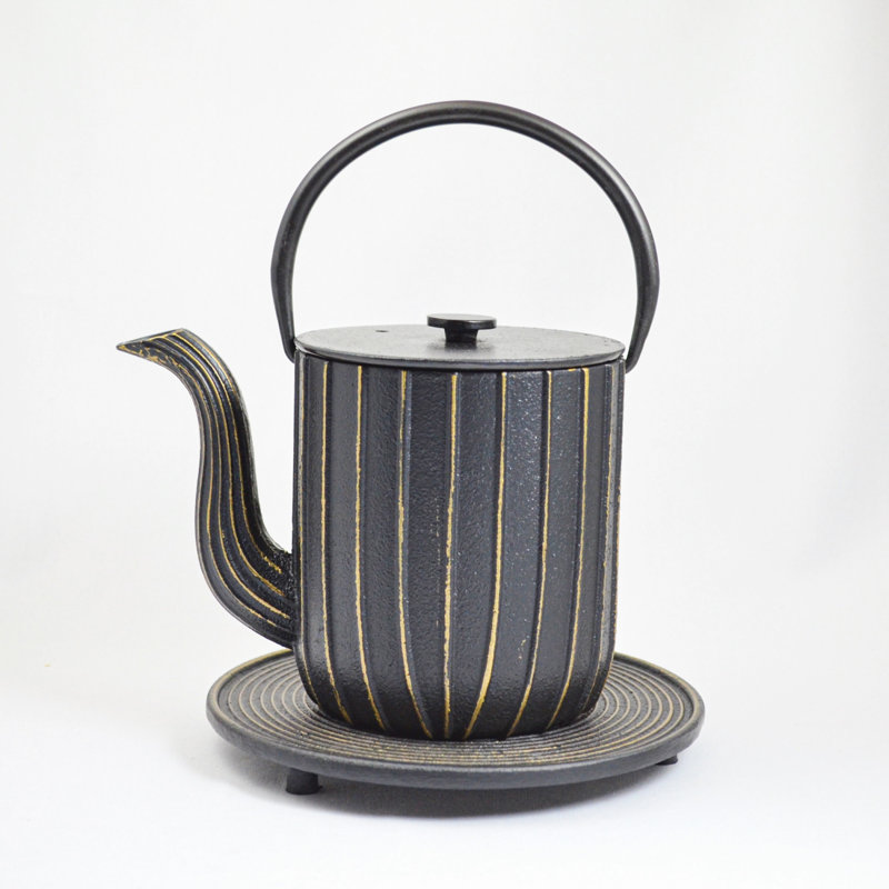 August Grove Bomar Teapot, Black/Gold