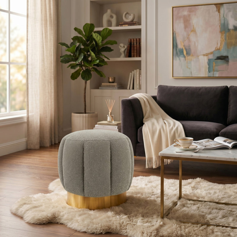 Jayah Upholstered Ottoman, Light Gray Boucle