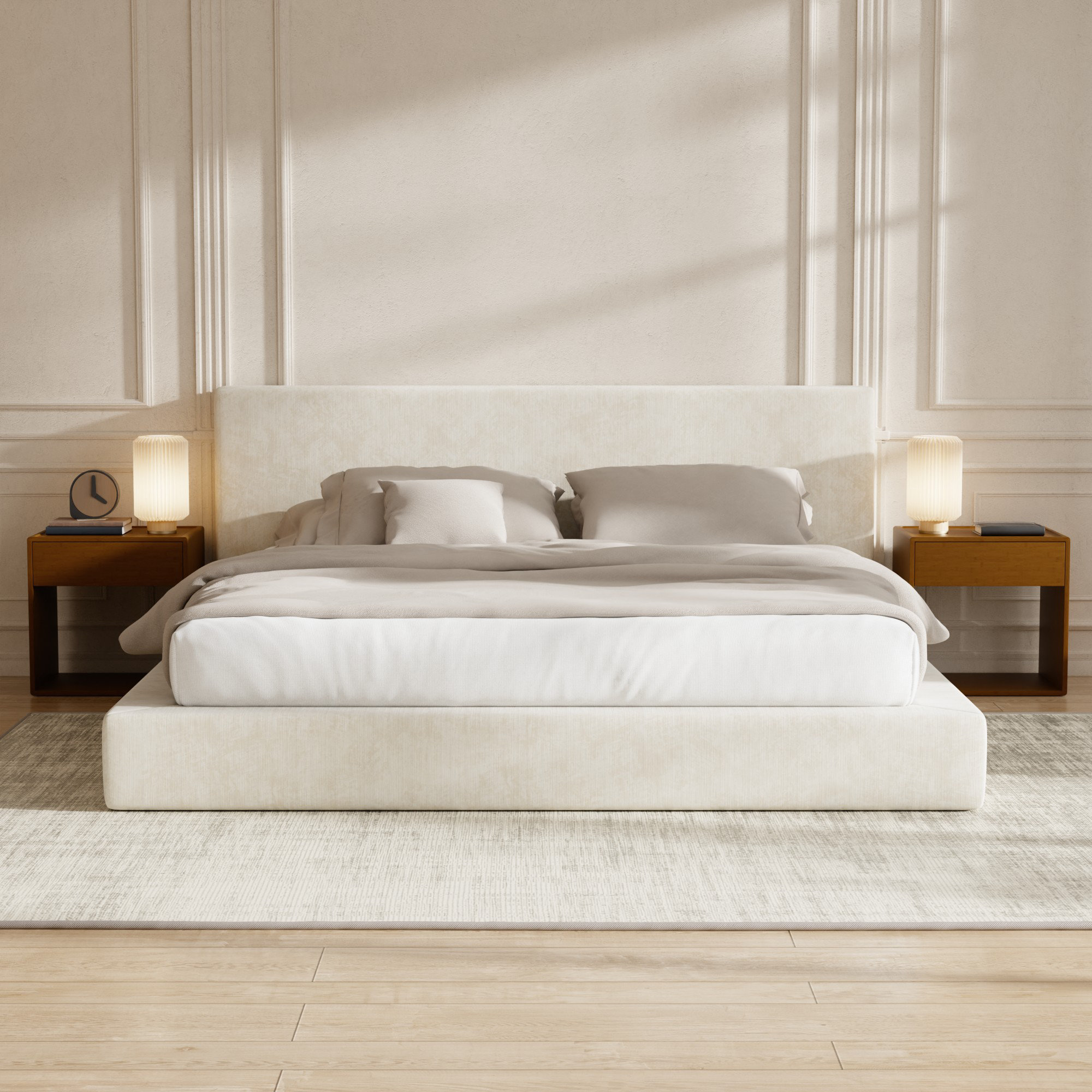 Chenille Cloud Platform Bed Frame - King