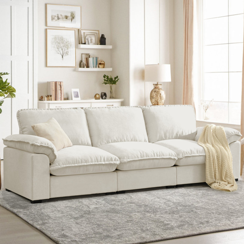 Canapé rembourré à assise profonde en chenille moderne de 100 po Navolt, Gruau