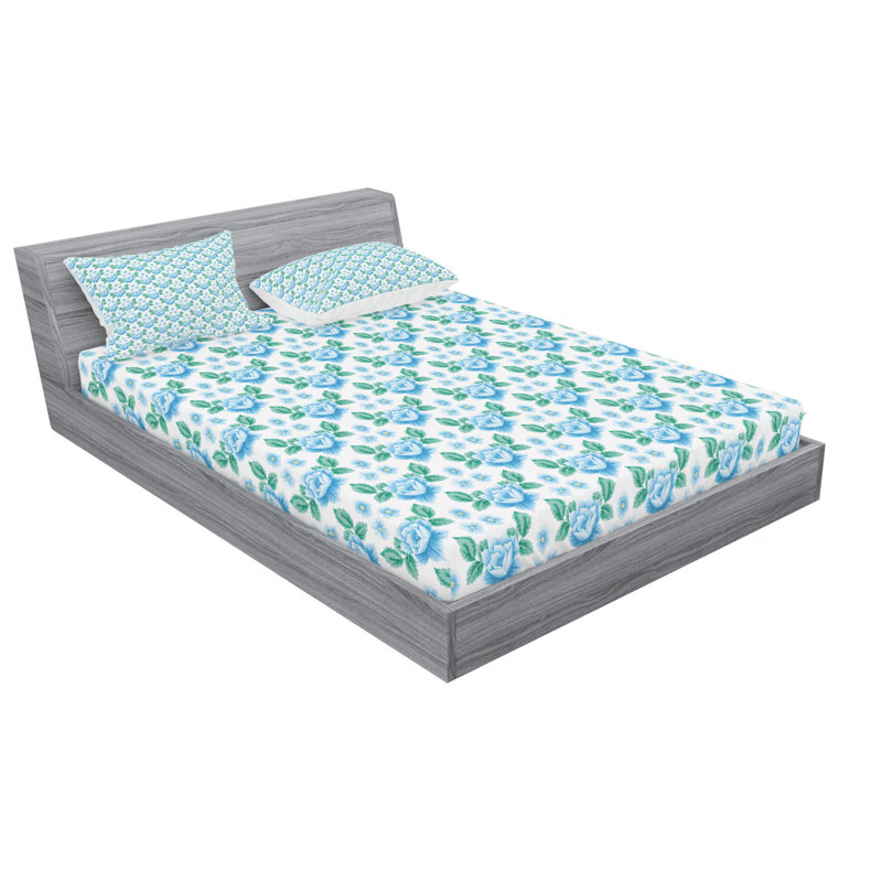 Microfiber Floral Sheet Set, Queen Sheet Set with Fitted Sheet