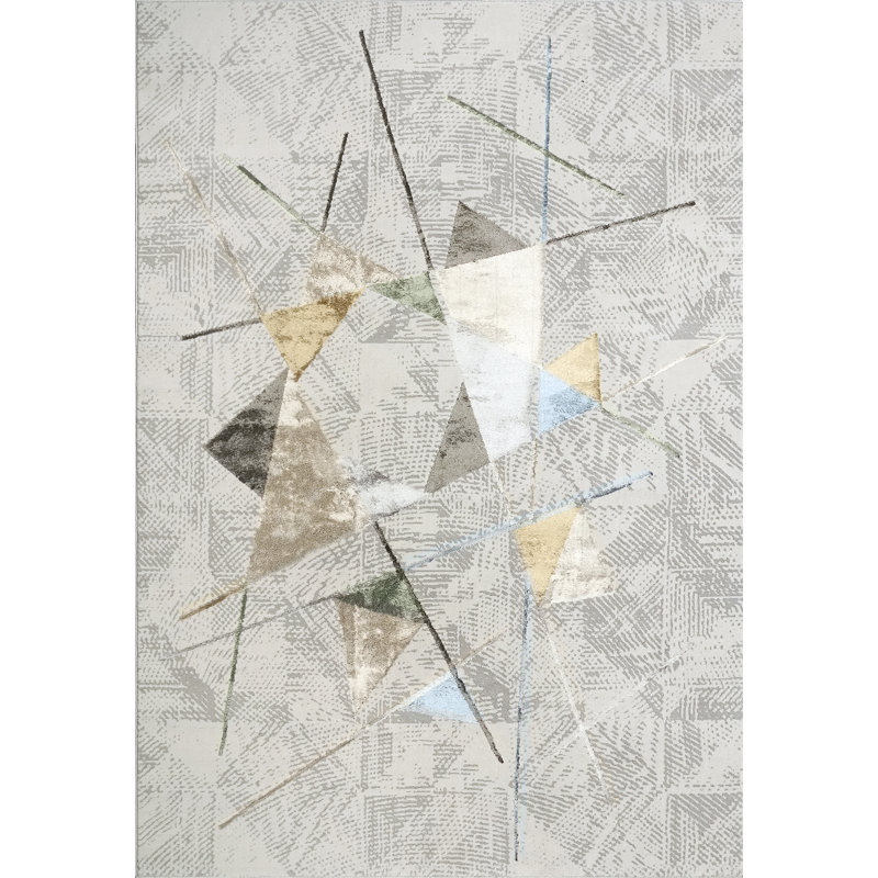 Tapis gris à motif géométrique Hugues, Rectangle 5 pi 3 po x 7 pi 7 po