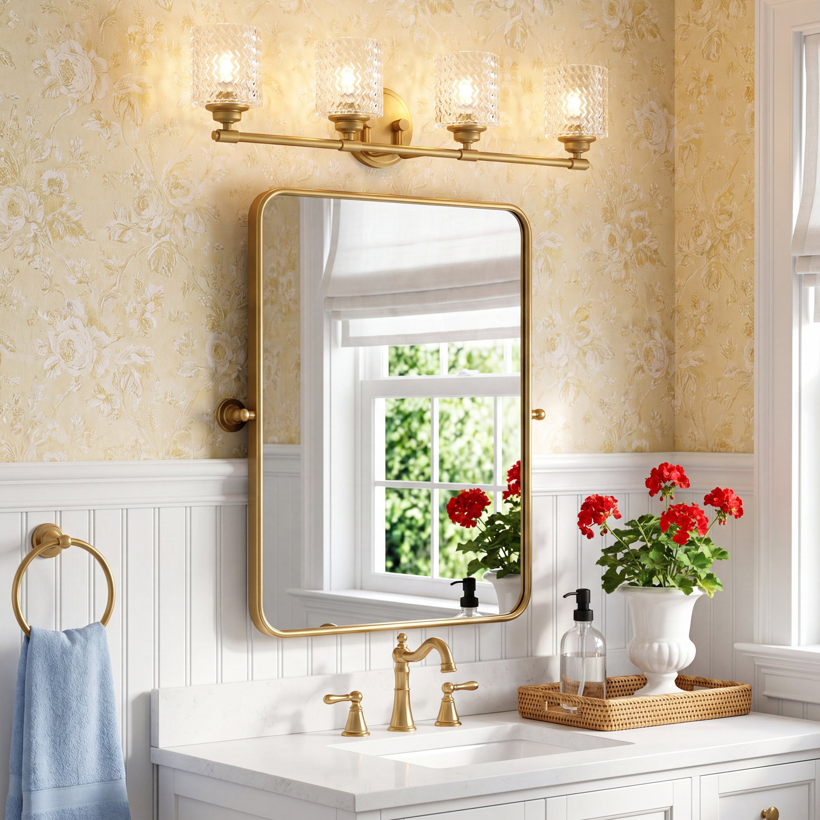 Adley 4 Light Frosted Dimmable Vanity Light, Heritage Brass