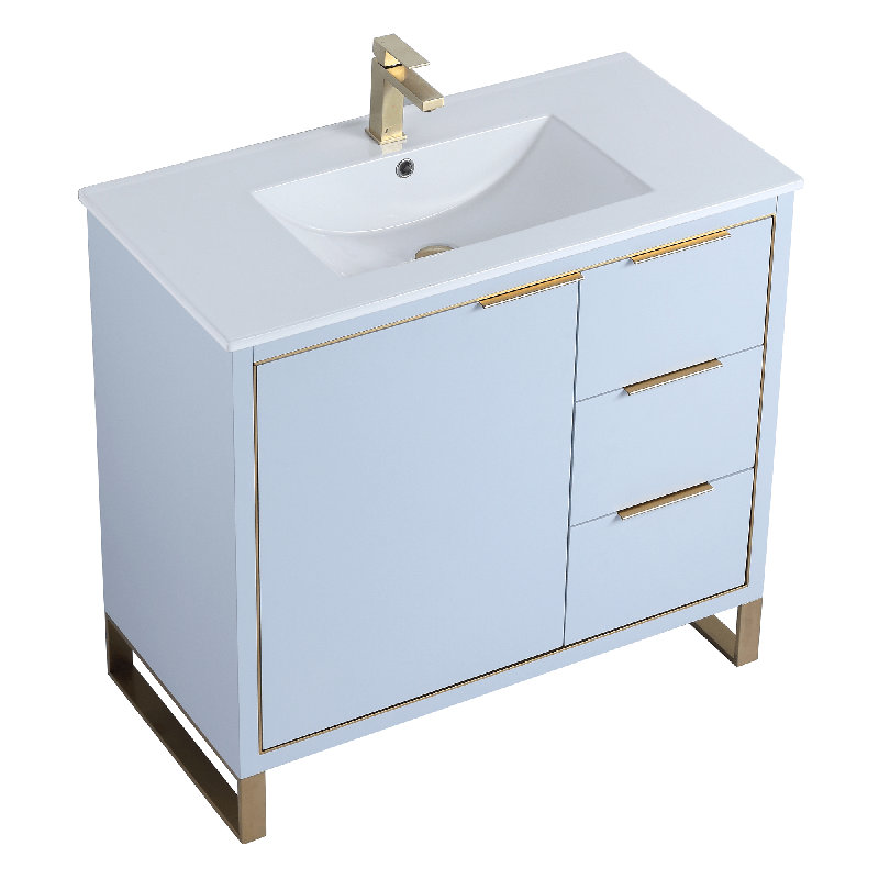 36" Single Bathroom Vanity Set, Satin Brass, Pastel Blue