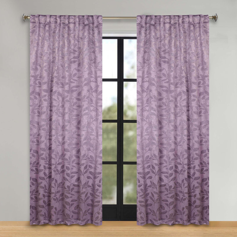  Leaves Pattern Machine Washable 100% Polyester Black Out Curtains with Back Tabs, 52" W x 84" L, Wisteria