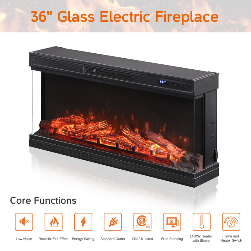 Winston Porter 3-Sided Glass 36 Inch Fireplace With 12 Colors