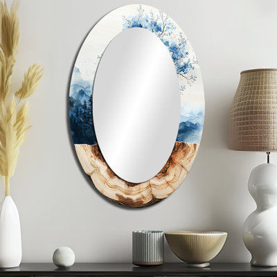 Golden Cherry Blossom Tree Garden Of Winter Beauty IV - Grand miroir mural ovale sur métal