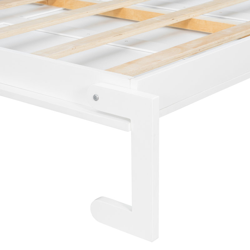 Rust Murphy Bed with Shelves & Wooden Frame, Queen, White