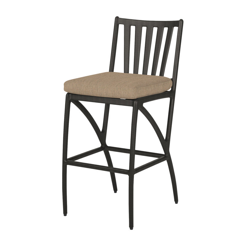 Amari Outdoor Bar Stool, Canvas Heather Beige Sunbrella® Canvas, Carbon