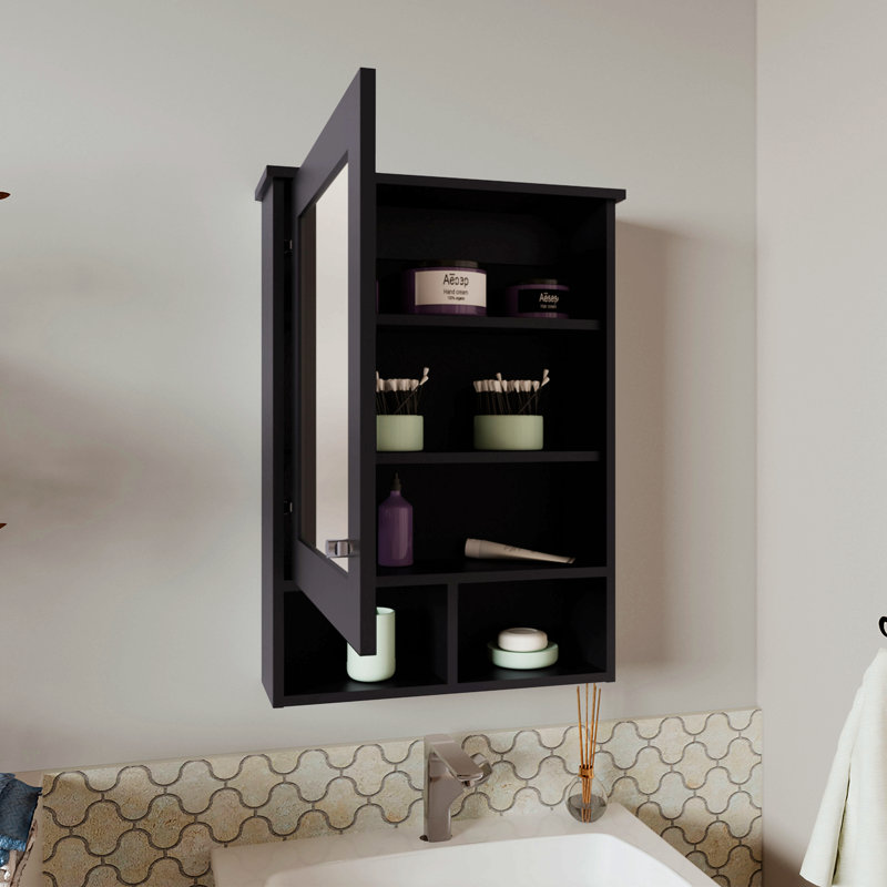 Pharmacie H 29 po, avec 5 tablettes, 1 porte et 1 miroir, Noir mat