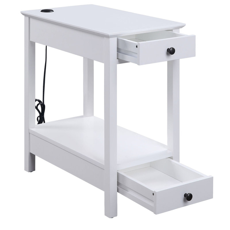 Rectangular White Table With 2 Drawers & Stable Base Accent Square Legs