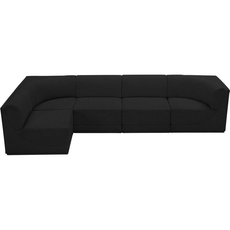 Canapé modulaire rembourré 5 pièces Ollie, Tissu bouclé noir
