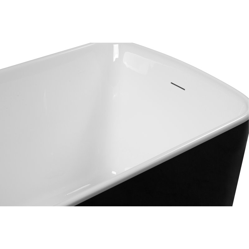 49'' Acrylic Freestanding Tub, Square Japanese Soaking Bath With Overflow And Drain, Black Glossy Bathtub, Tub Drain Overflow, Interior