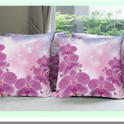 Orchid Bloom Throw Pillow Set - 4 Pack, Abstract Floral Cushion Cover, Modern Accent Decor, Double-Sided Print, Pink Purple Blooms