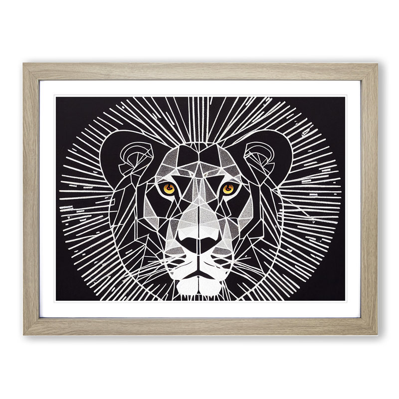 Unique Abstract Lion - Framed Print, 46cm H x 64cm W x 2cm D, Oak