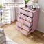 Commode rose à 5 tiroirs pour chambre à coucher avec poignée dorée et grand tiroir rose-2024524679