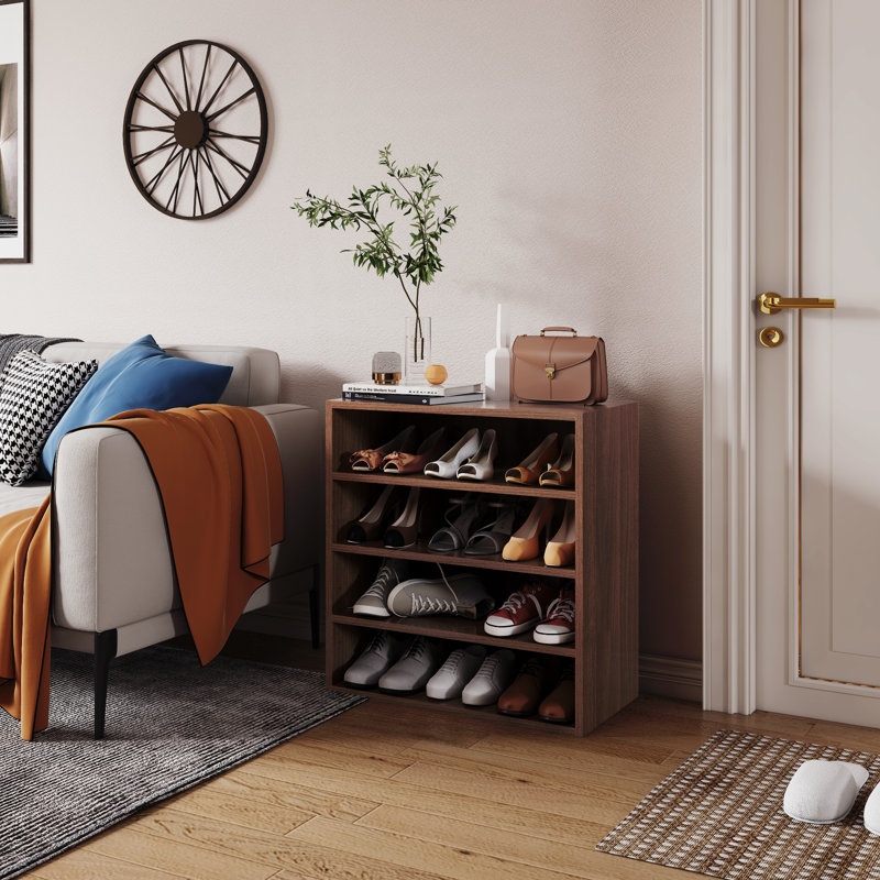 Latitude RunÂ® Shoes Rack, Free Standing Wood Closet Organizer Unit, Walnut, 25.2" H x 17.7" W x 12" D