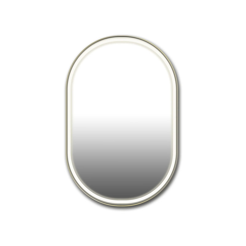 Miroir ovale encadré à DEL 600k avec interrupteur marche / arrêt en laiton brossé doré Olaf 24 pouces x 36 pouces, Or