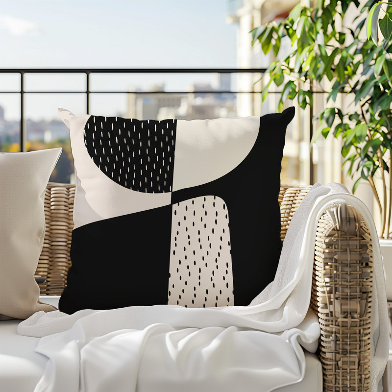 Pia Minimalist Reversible Indoor/Outdoor Square Pillow, 19"H x 19"W, Off-White/Black