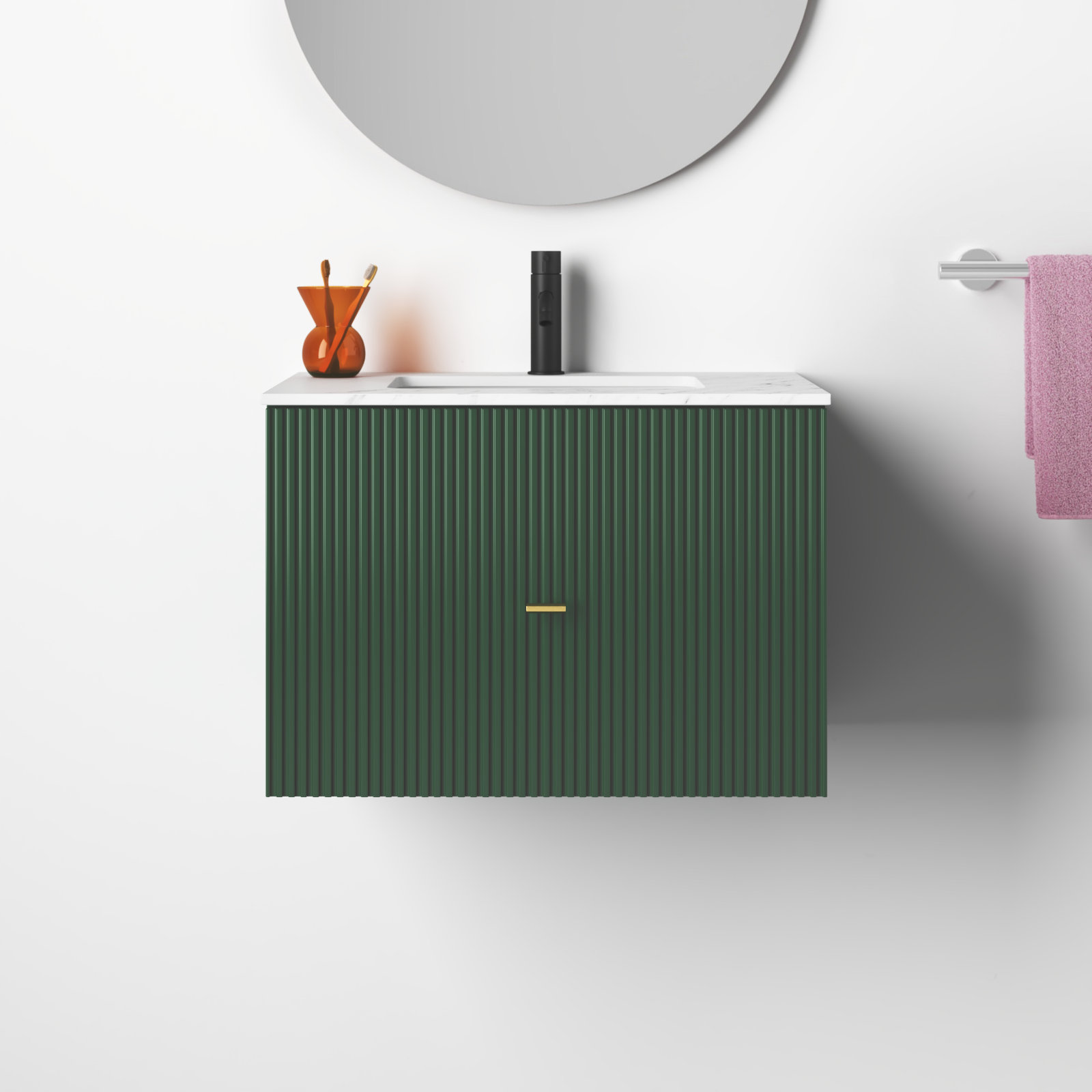 Jamell 30'' Single Bathroom Vanity, Forest Green, White