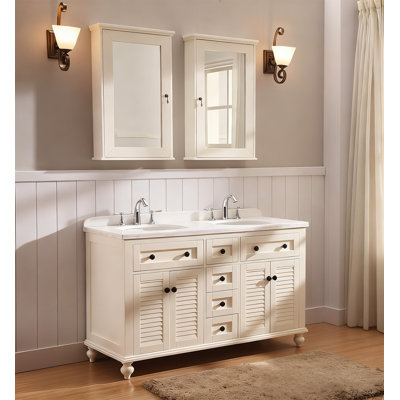 Meuble-lavabo de salle de bain en chêne massif et marbre de style campagnard américain