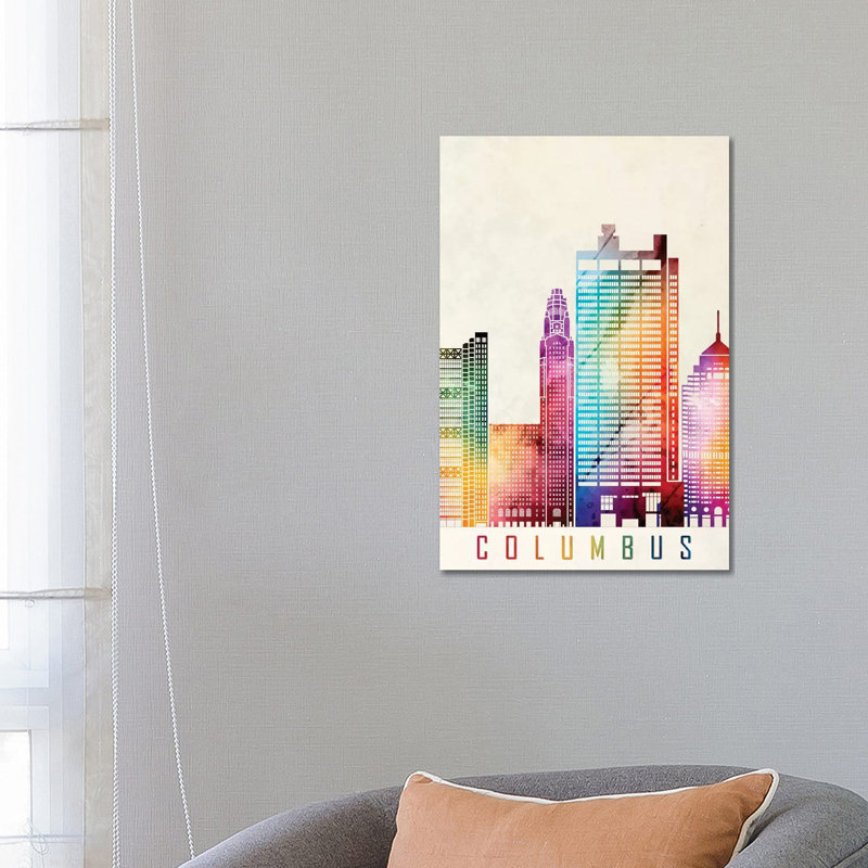 Columbus Landmarks Watercolour by Paul Rommer - Wrapped Canvas Painting, 66.04cm H x 45.72cm W x 1.91cm