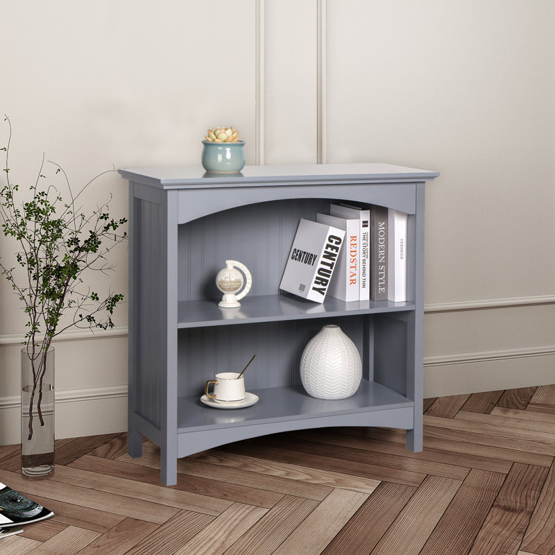 29" H x 29.5" W Wood 2 Tier Bookcase with 2 Arched Support, Storage and Display Bookshelf for Home Office and Living Room, Gray