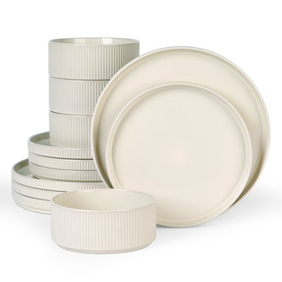Star Series 12 Pieces Dinnerware Set, Cream