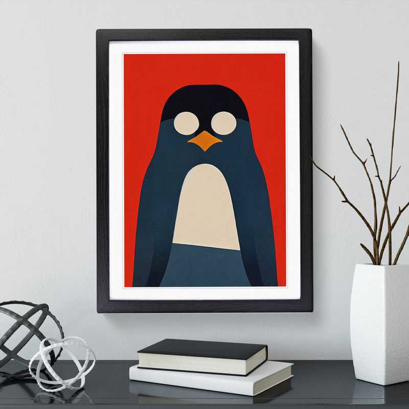 Penguin Abstract Art No.4 - Wall Art, Black Framed Paper, 66cm H x 48cm W, White