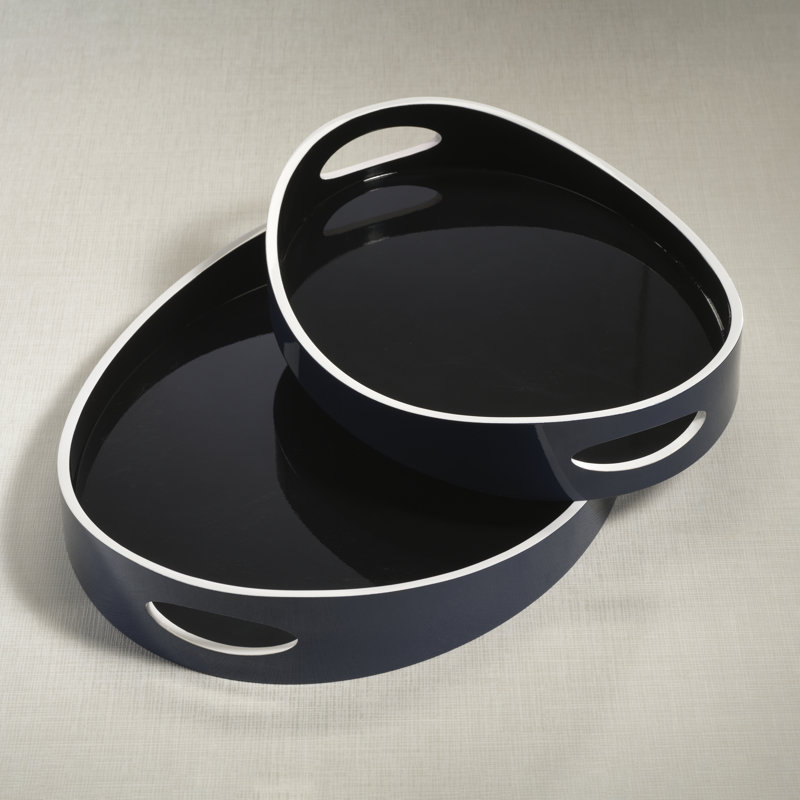 Plateau de service noir marine laqué, L 15,75 po x P 11,75 po x H 2,75 po