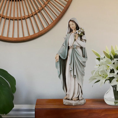 Statue de la Bienheureuse mère Mary - statue de la Vierge Marie de 14 pouces, décoration de maison élégante peinte à la main Saint Mary pour la cour de la cour