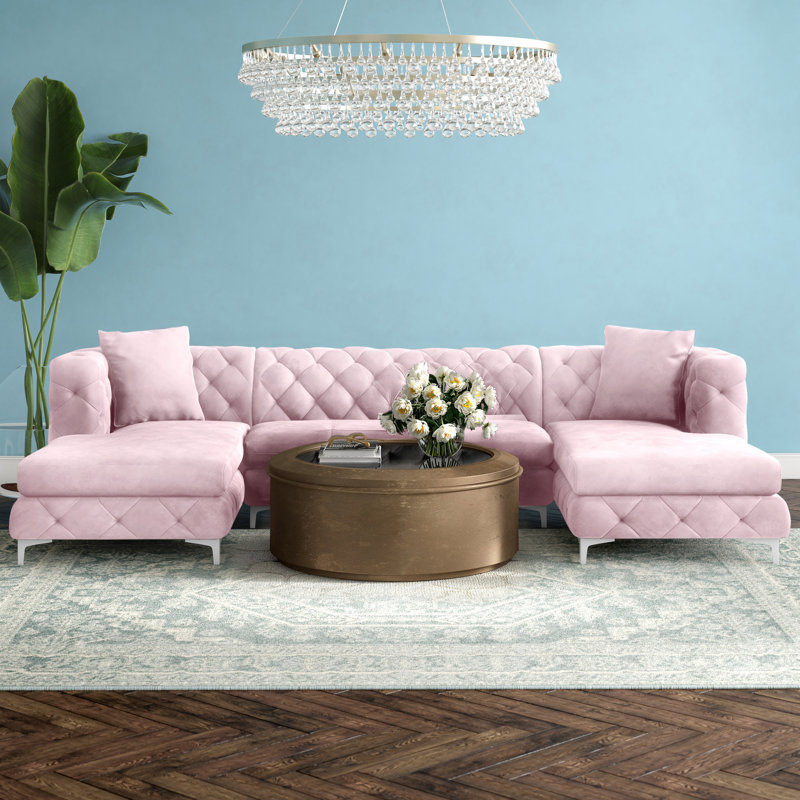 Miranda Velvet U-Shaped Sectional Symmetrical, Pink Velvet