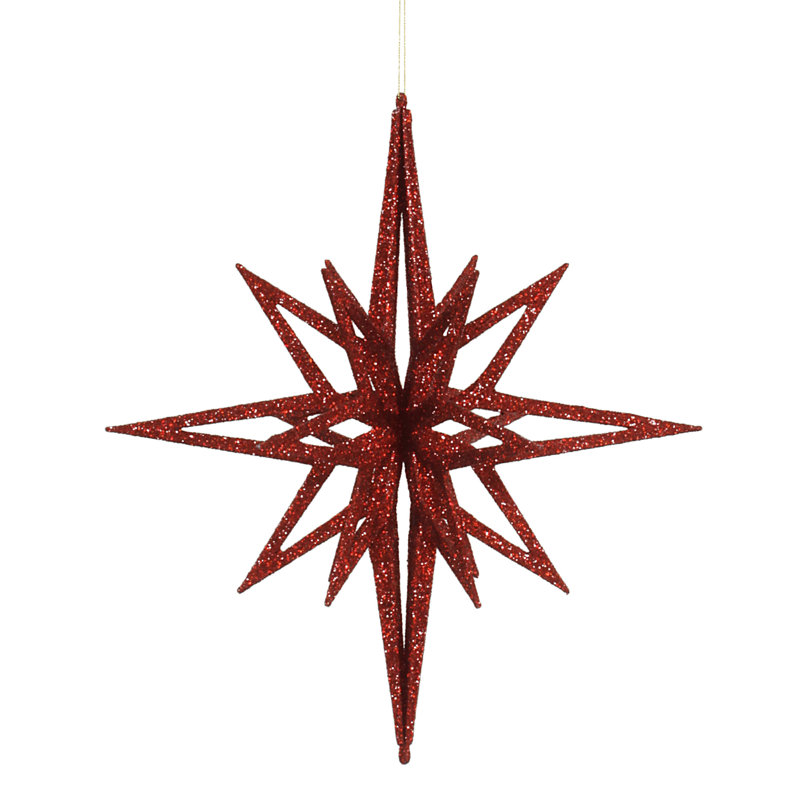 Ornement en forme d'étoile scintillante 3D, Rouge, H 16 po x l 14 po x P 14 po