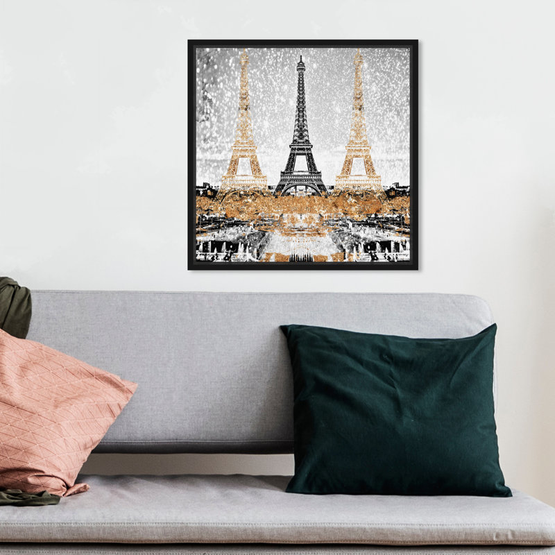 Triple Paris or - Impression sur toile, H 20 po x l 20 po, Cadre noir