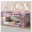 Lit superposé simple au-dessus d'un lit simple avec échelle, plateforme supérieure et inférieure en bois massif, avec lattes renforcées, rose-896834529