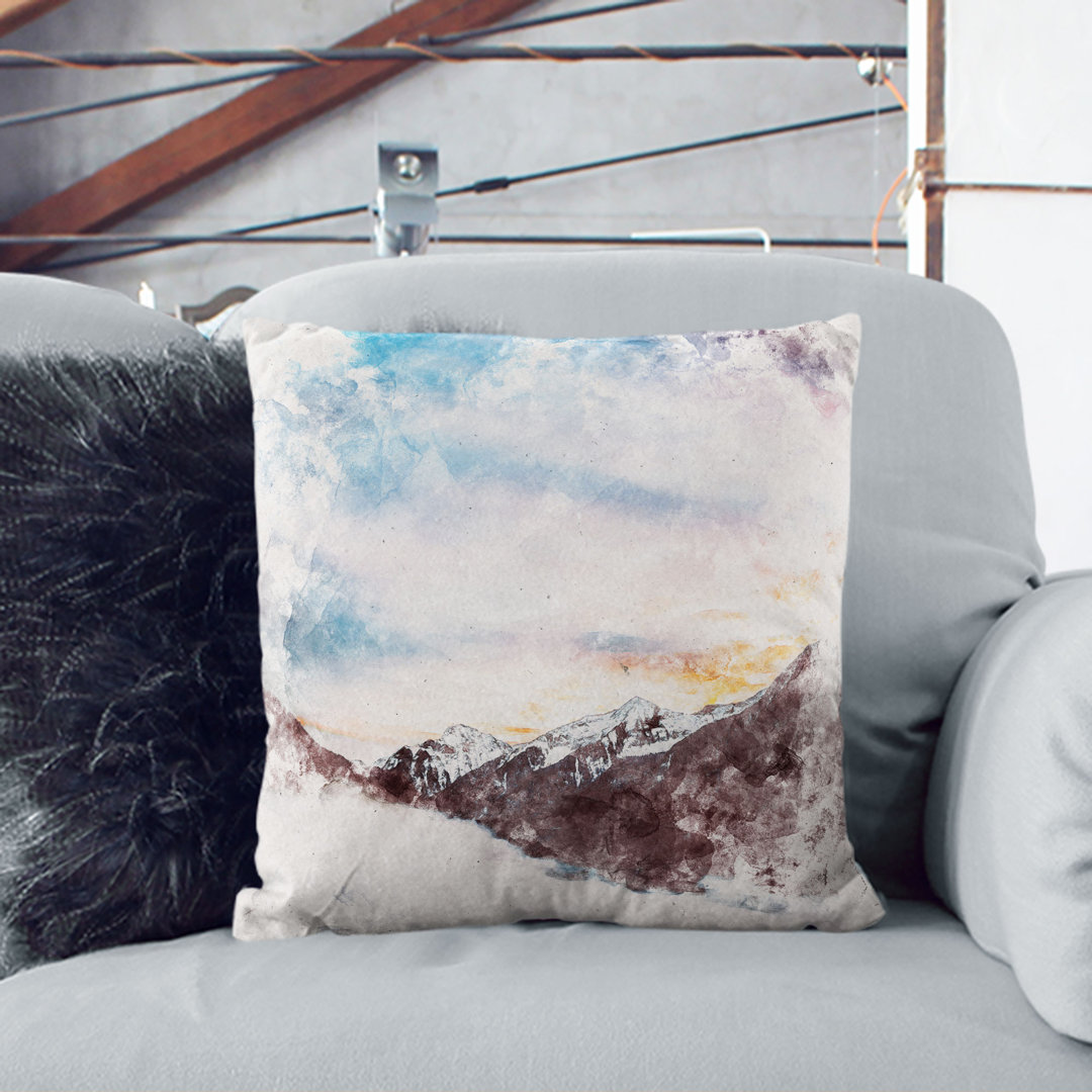 The Cloudy Mountains Watercolour Cushion with Filling