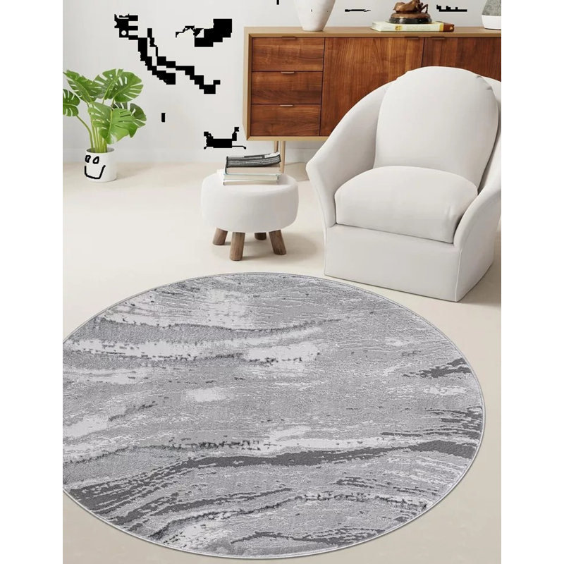 Abstract Flatweave Shag Area Rug, Round 120 cm