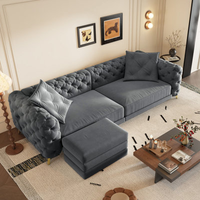 Convertible Sleeper Sofa with Button Tufted Design