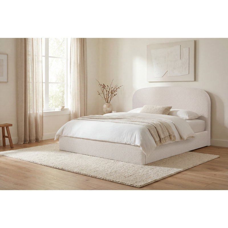 Kaiser Mid-Century Upholstered Platform Bed, Ivory Boucle, King
