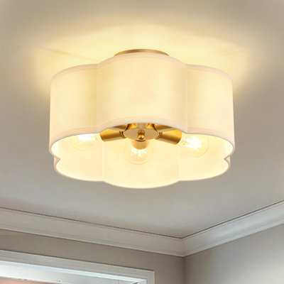 Greidys Gold Semi Flush Mount Ceiling Light, 6-Light Ceiling Light Fixtures with Fabric Drum Shade in Flower Shape, 15 Inch Modern Light for Nursery Bedroom Kitchen Hallway