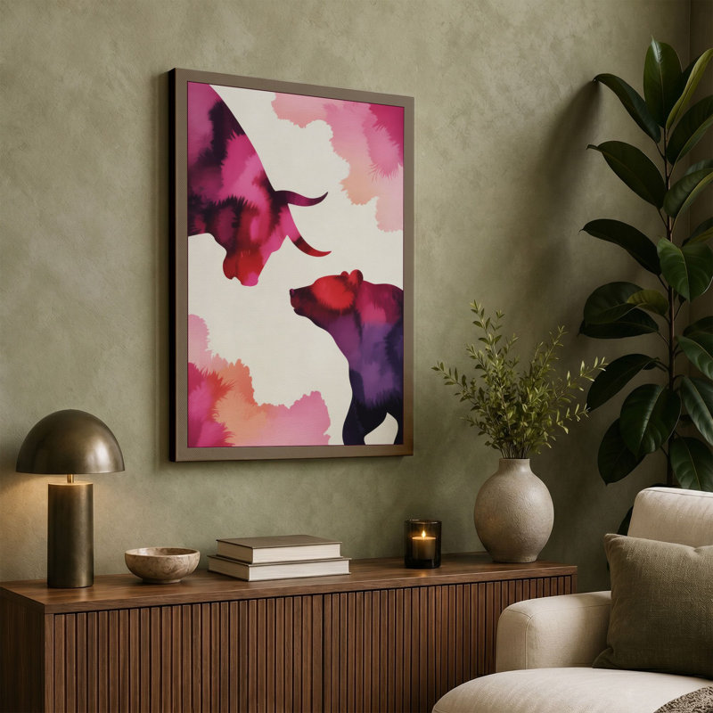 Elephants in Conversation Boho - Wrapped Canvas, 36x24 - 91.4 x 61.0 cm, Terracotta Border