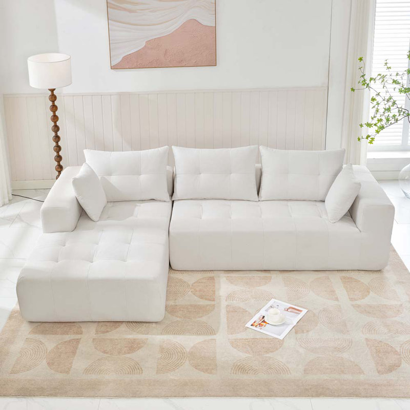 Modular Sectional Sofa Set, Installation-free sofa, Upholstered Boneless Sleeper Sofa, White Linen Blend