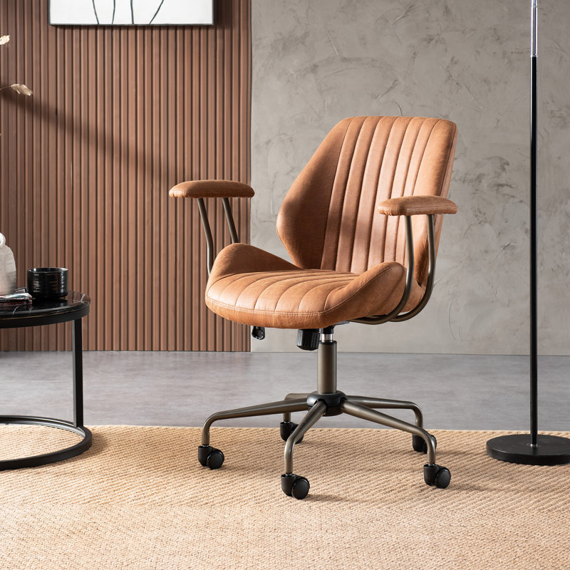 Rayniya Ergonomic Suede Executive Task Chair with Padded Arms, Swivel & Tilt, for Home Office, Brown
