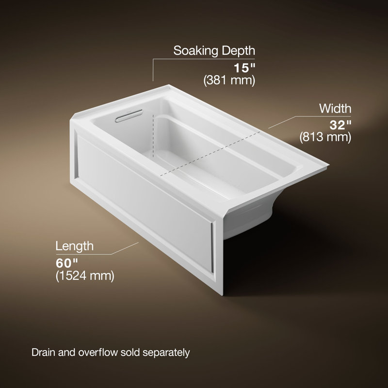 Archer® 60" x 32" Alcove Air Acrylic Bathtub Heater Included, White, Left