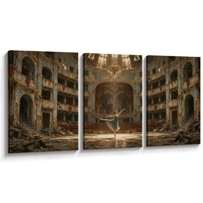 Abandoned Theatre Ballet Dancer Artwork, Living Room Pictures, Framed Canvas Giclee Print 3 Pieces Wall Art - 16"x24"x3pcs, 24"x36"x3pcs