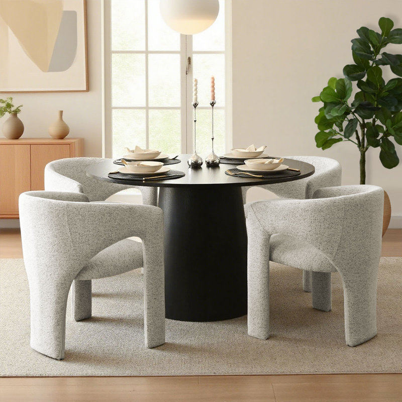5-Piece Round Dining Table Set, Black