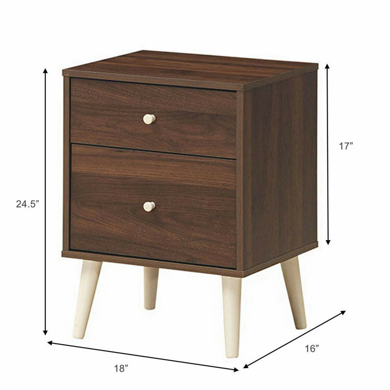 Table de chevet 2 tiroirs à côté de la table d'appoint avec pieds en caoutchouc